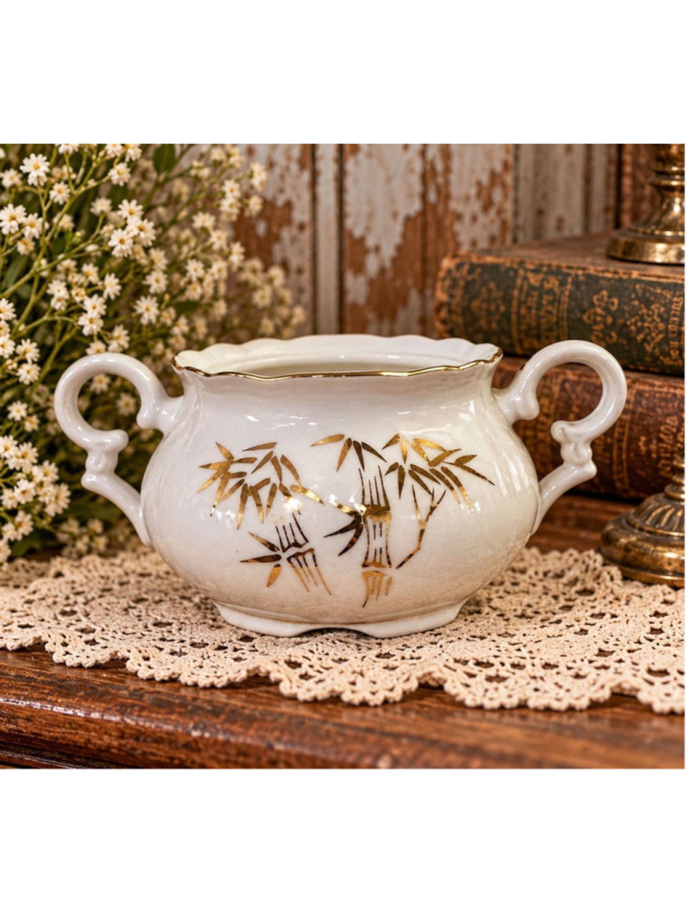 Guided Gold Bamboo Vintage Sugar Bowl